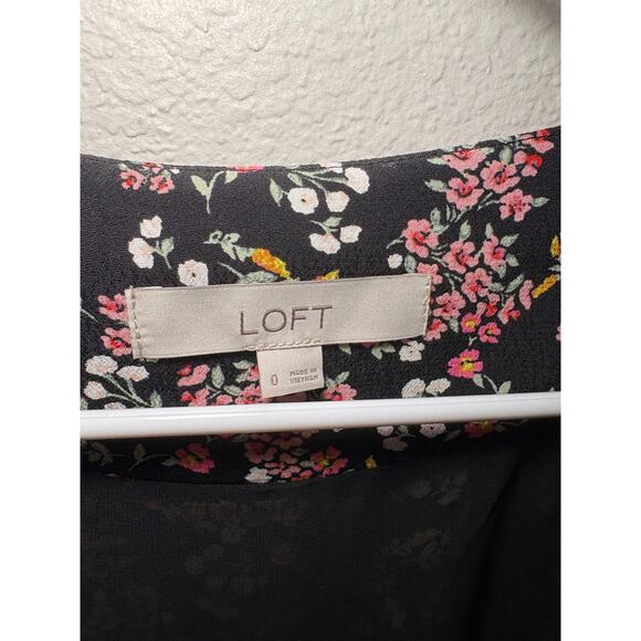 LOFT Floral Print Tie-Sleeve Wrap Dress, Size 0 - Picture 7 of 12